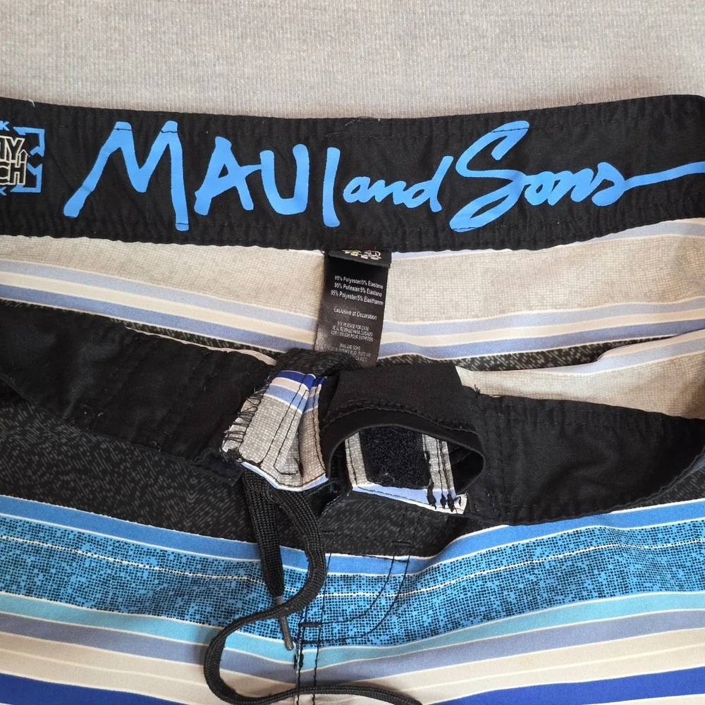 Lot of 2 Hurley Maui & Sons Board Shorts Mens 32 Black Tropical Striped Swim